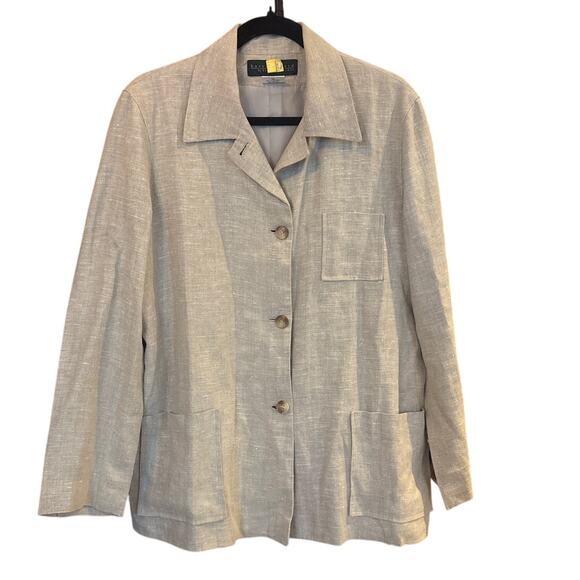 Harve Benard by Benard Holtzman light beige 3 button linen blazer jacket SIZE 14 - Picture 1 of 5